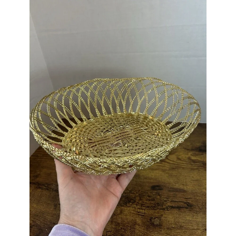 Studio Nova Golden Classic Twist Wire Oval Basket Gold Tone Fruit Bowl Decor